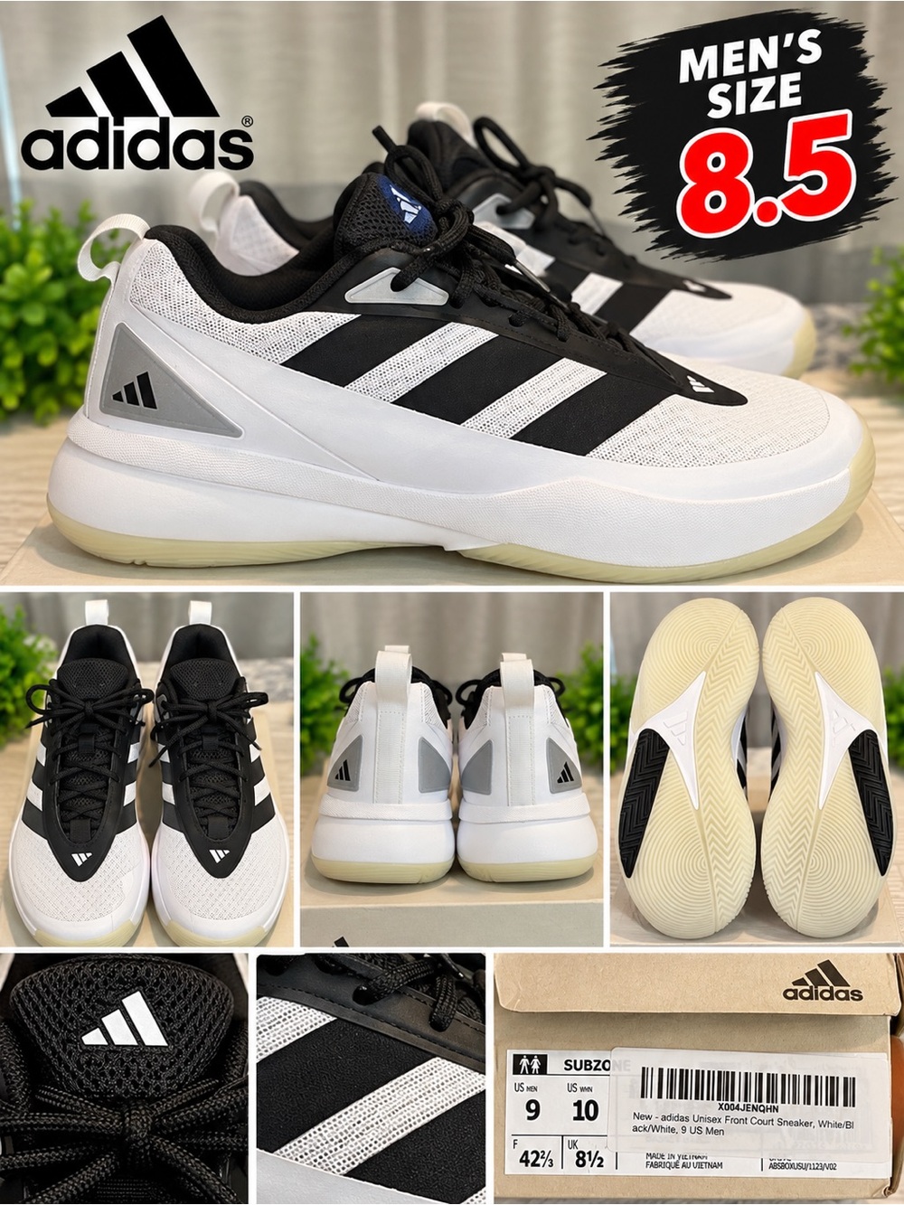 adidas White Black Low-Top Court Sneakers